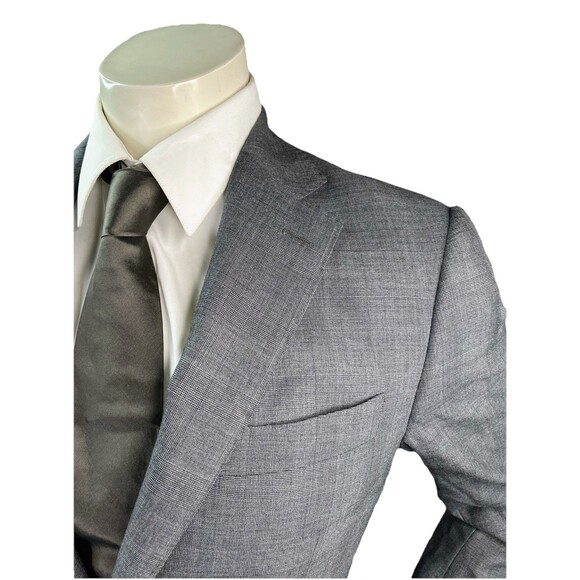 J Hilburn Vitale Barberis Men 36R Blazer European Fit Gray Wool Glen Plaid - Picture 2 of 16